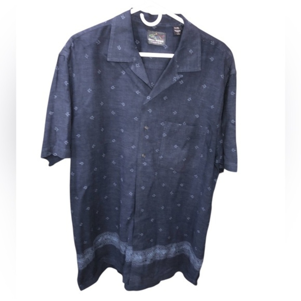 GREG NORMAN COLLECTION SZE LARGE SHORT SLEEVE NAVY BLUE BUTTON UP SHIRT W/POCKET